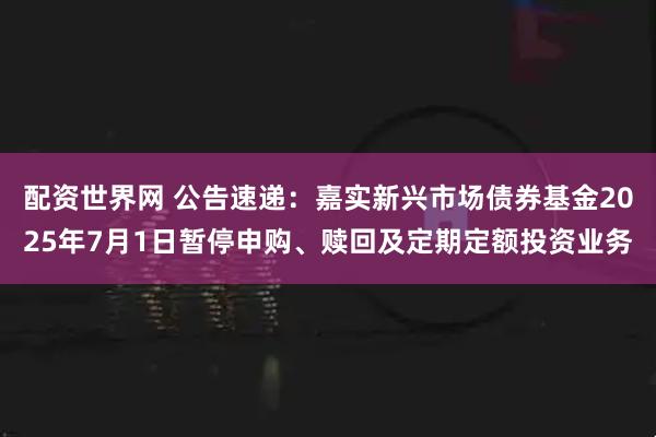 配资世界网 公告速递：嘉实新兴市场债券基金2025年7月1日暂停申购、赎回及定期定额投资业务